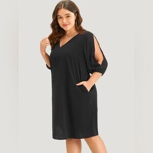 NWT BloomChic Solid Pocket V Neck Cut Out Dress